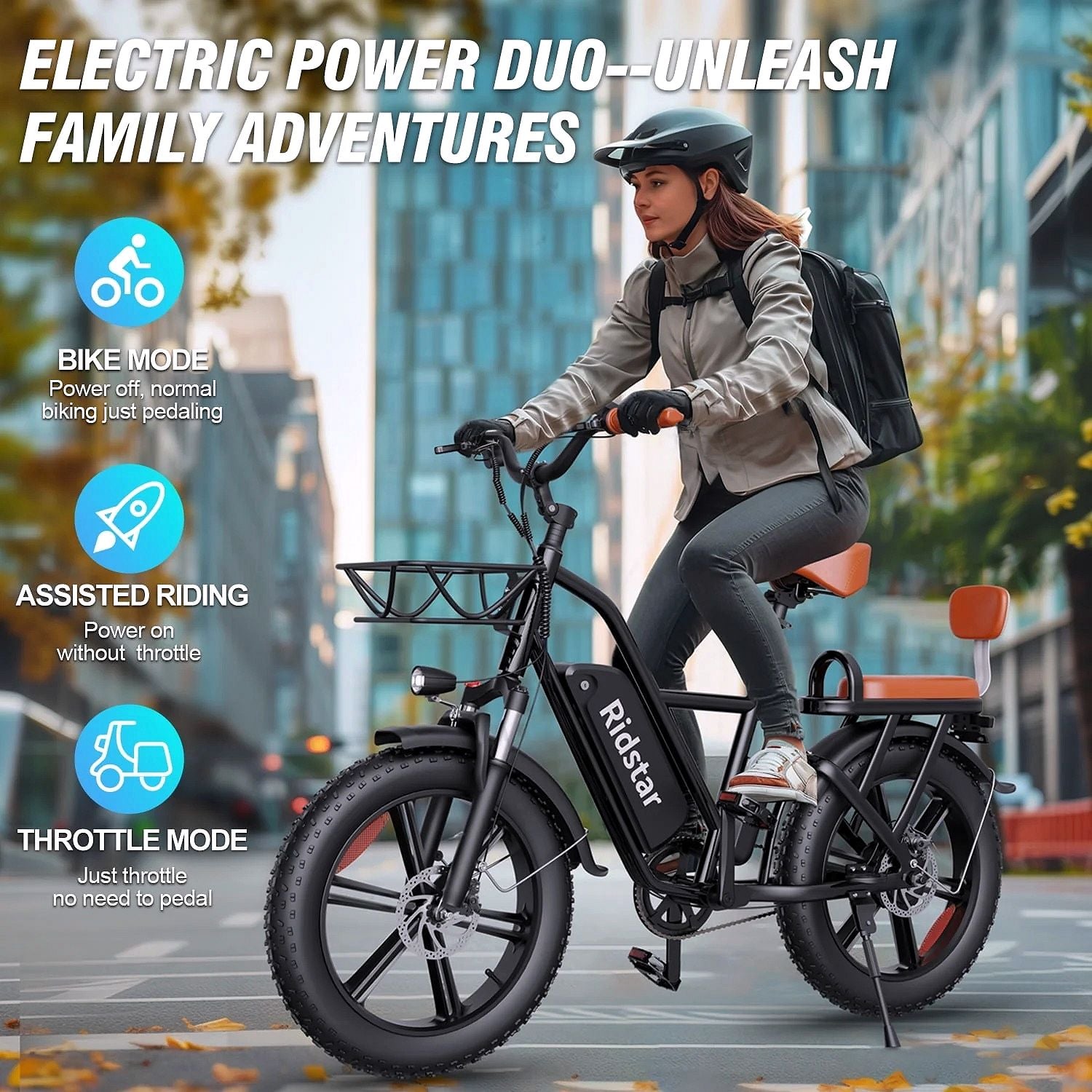 2026 Vélo Électrique pour Adultes, 750W, Autonomie de 30 à 70 Miles, Batterie Amovible 48V 15Ah, Fat Bike 20" x 4.0, 2 Places avec Fourche Suspendue, Certifié UL2849