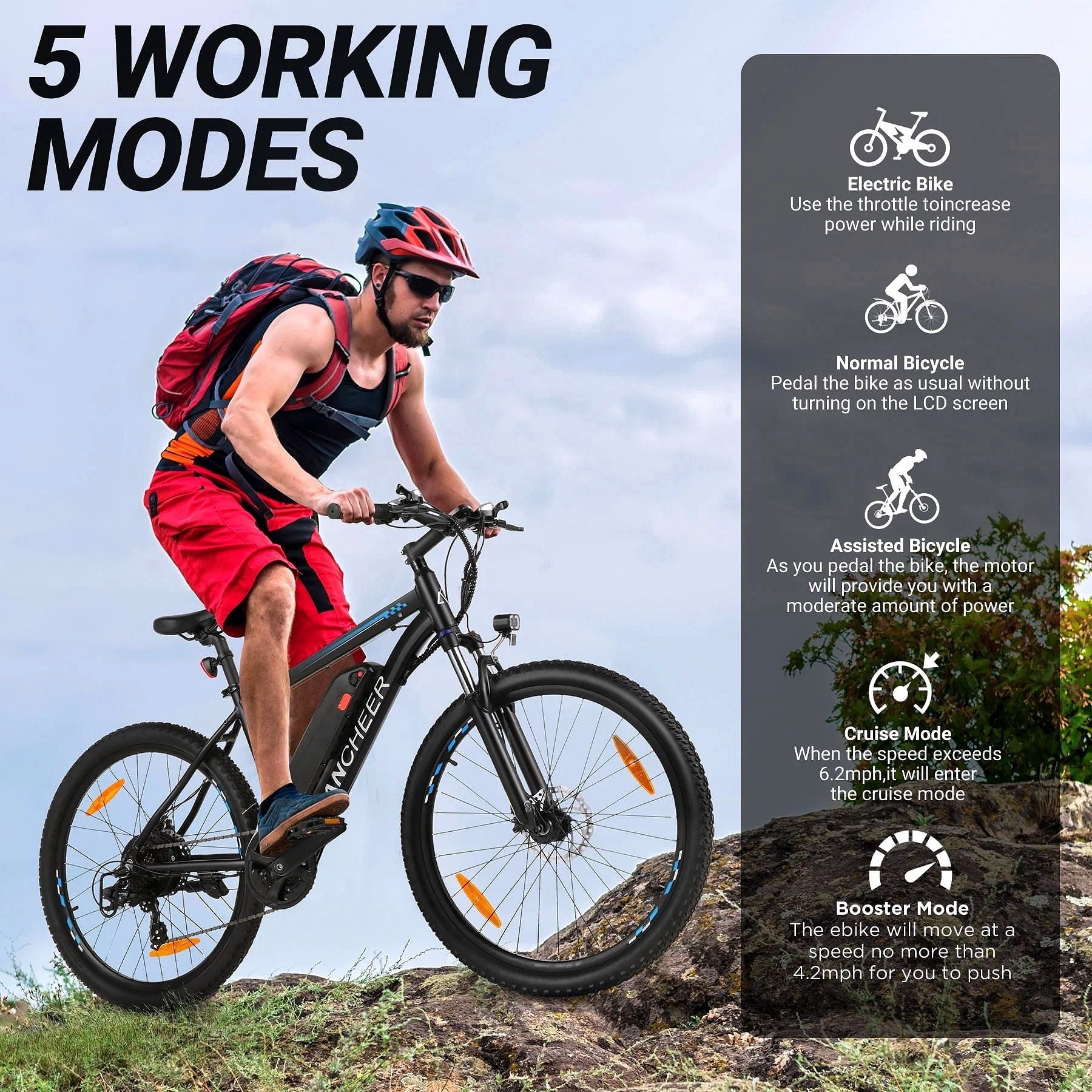2026 Vélo électrique tout terrain ANCHEER Gladiator 500W 26" pour adultes