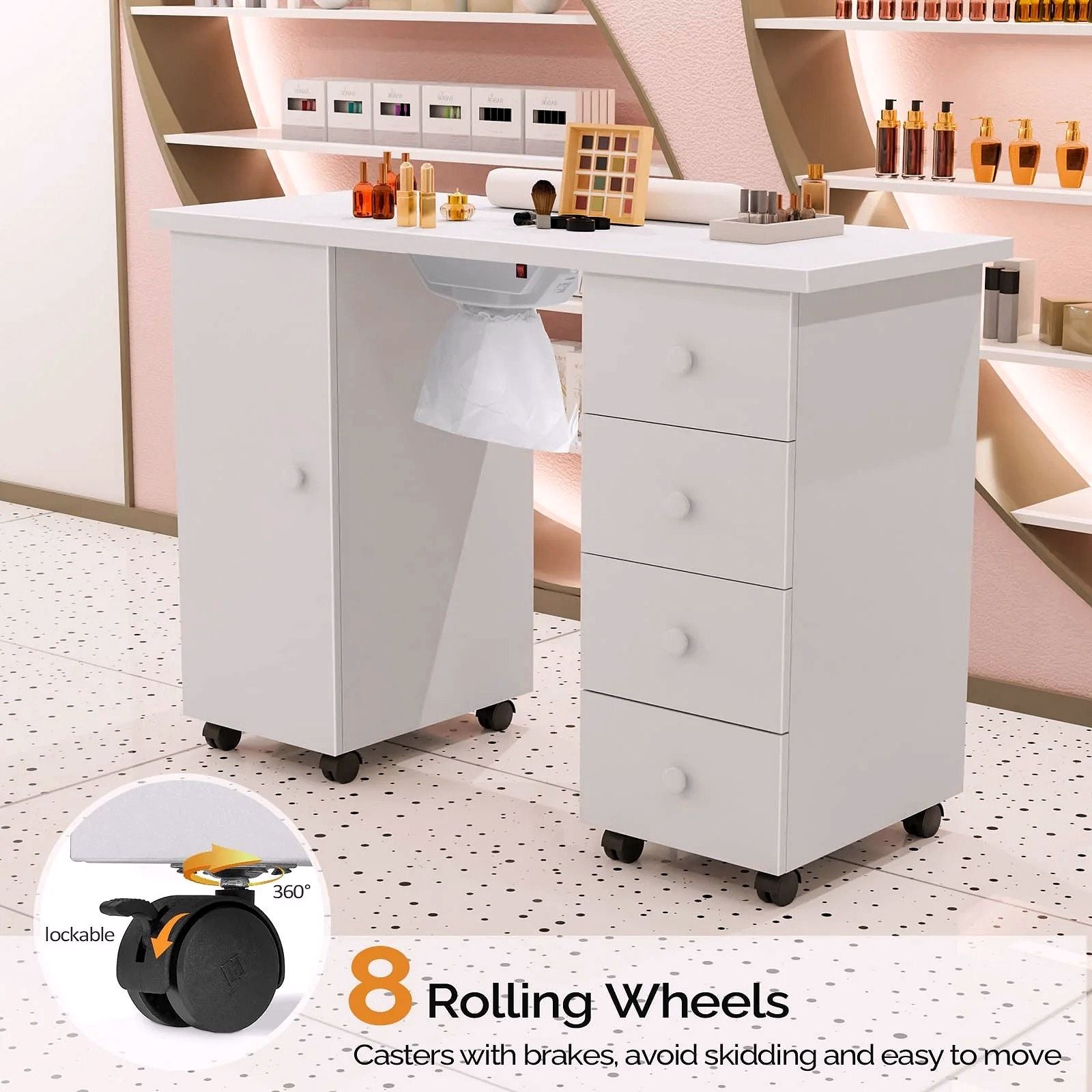 2026 Table de Manucure OmySalon avec Aspirateur Électrique Intégré (Système d’Aspiration Downdraft)