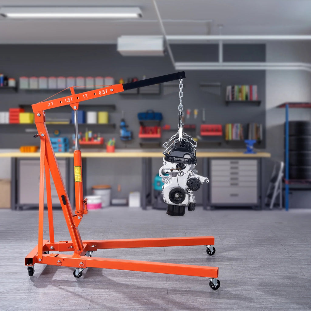2026 BENTISM 2T Klappbarer Motorkran Motorheber mit Wasserwaage 4400 lbs/2 Tonnen Hochleistungs-Hubsteiger Werkstattkran Alterungsbeständiger Motorkran