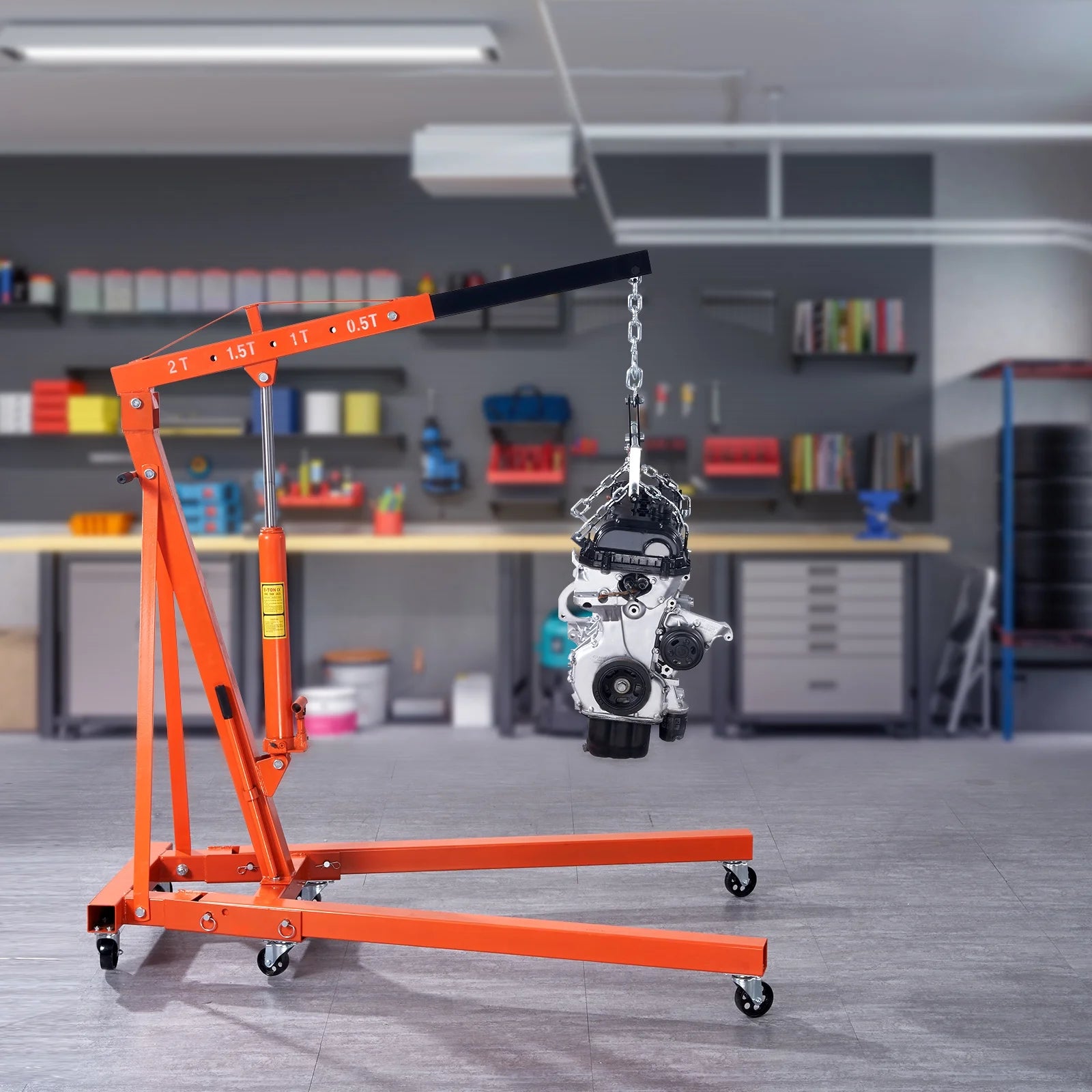 2026 BENTISM 2T Klappbarer Motorkran Motorheber mit Wasserwaage 4400 lbs/2 Tonnen Hochleistungs-Hubsteiger Werkstattkran Alterungsbeständiger Motorkran