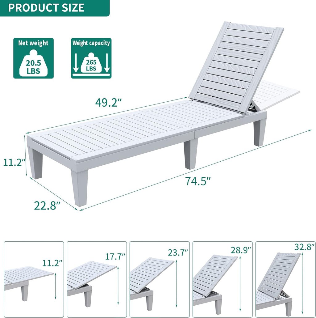 2026 Chaiselongue-Stühle für den Außenbereich, 4er-Set mit verstellbarer Rückenlehne, stabile Liegen für Terrasse und Poolrand, einfache Montage, wasserdicht und leicht mit einer Tragfähigkeit von 120 kg, schwarz
