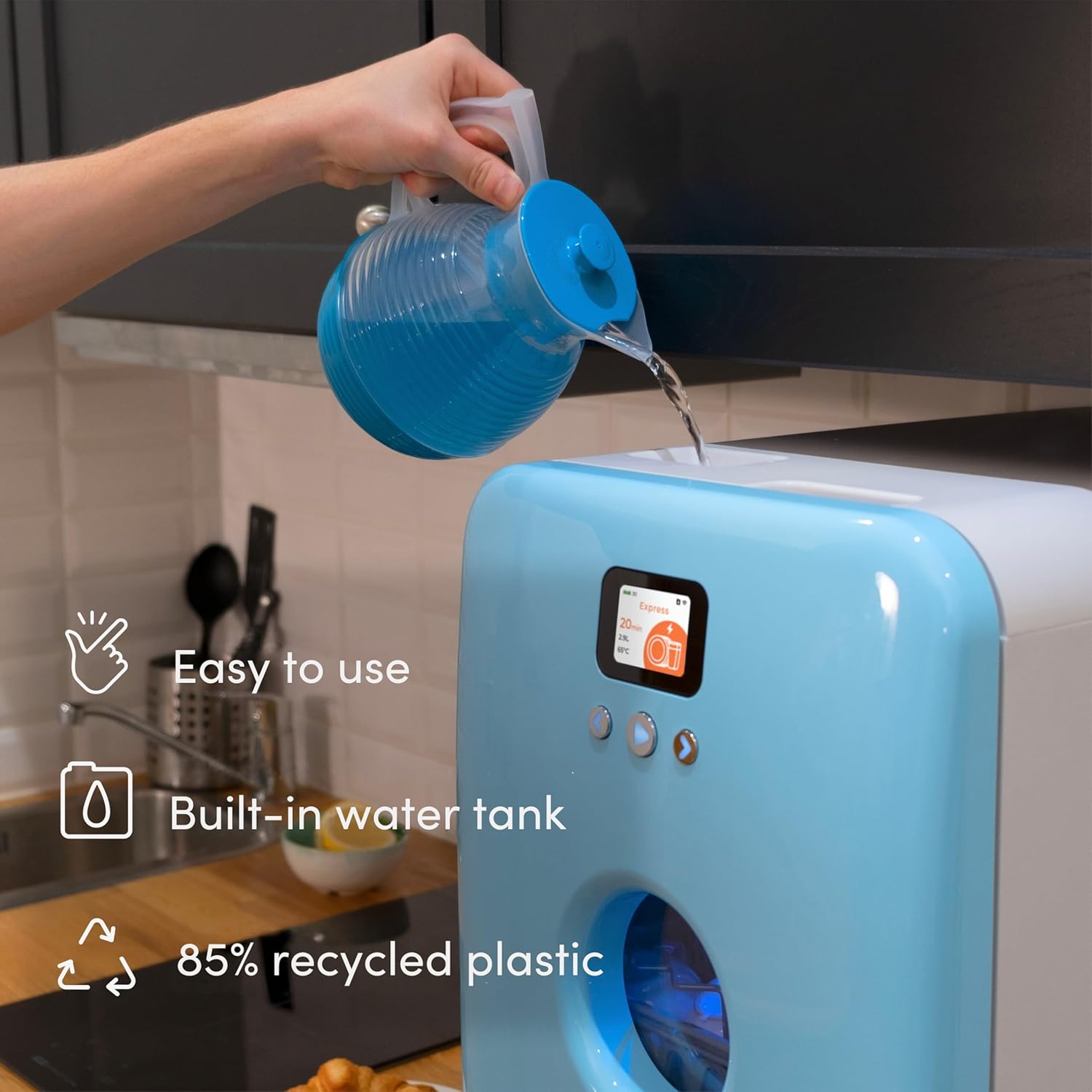 2026 DAAN TECH Bob - Lave-vaisselle Compact 3 Couverts Encastrable - Pose Libre, Avec Réservoir, Portable - Séchage Naturel - Assiette 29 cm - Label Origine France Garantie, Eco-Conçu (Blanc-Rouge)