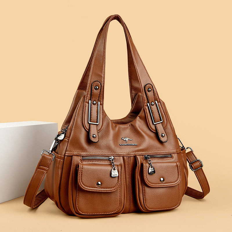 Sac à main grande capacité couleur unie pour femme