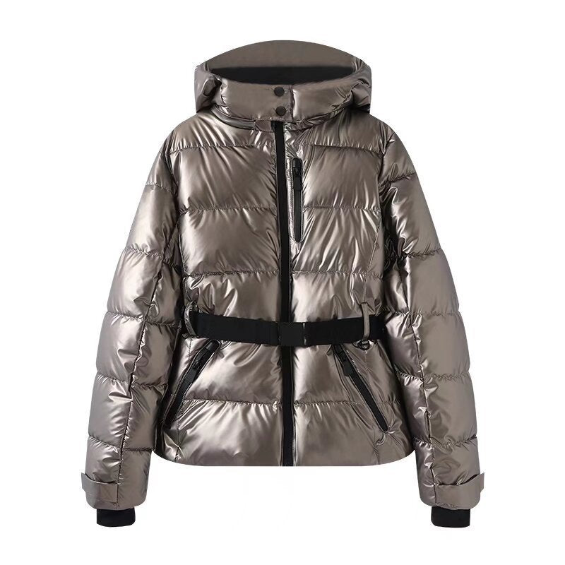 Doudoune ceinturé duvet chaud à carreaux hiver style urbain pour femme