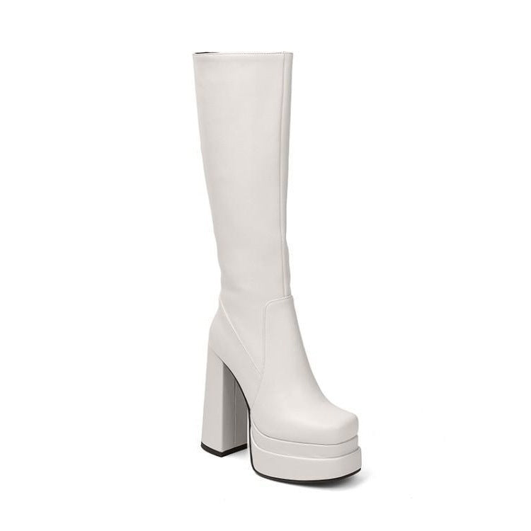 Womens American Platform Thick High Heel Boots | Thick Sole Leather Shoes - LAKD London