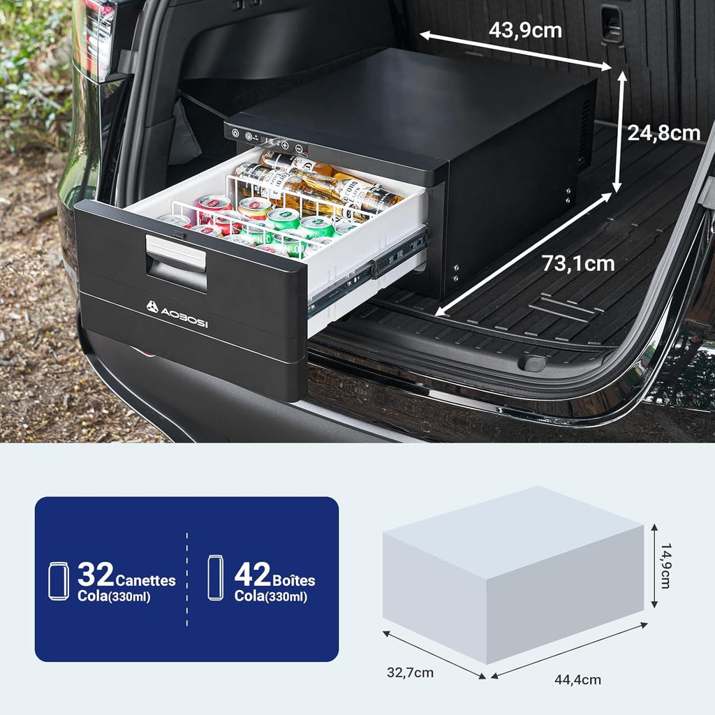 2026 AAOBOSI 31L Tiroir Glaciere Electrique, Glaciere a Compression avec APP, Glaciere Caravane 12V/24V, -20℃ à 20℃ Glacière Électrique pour Voiture, Camion, Bateau, Camping-Car