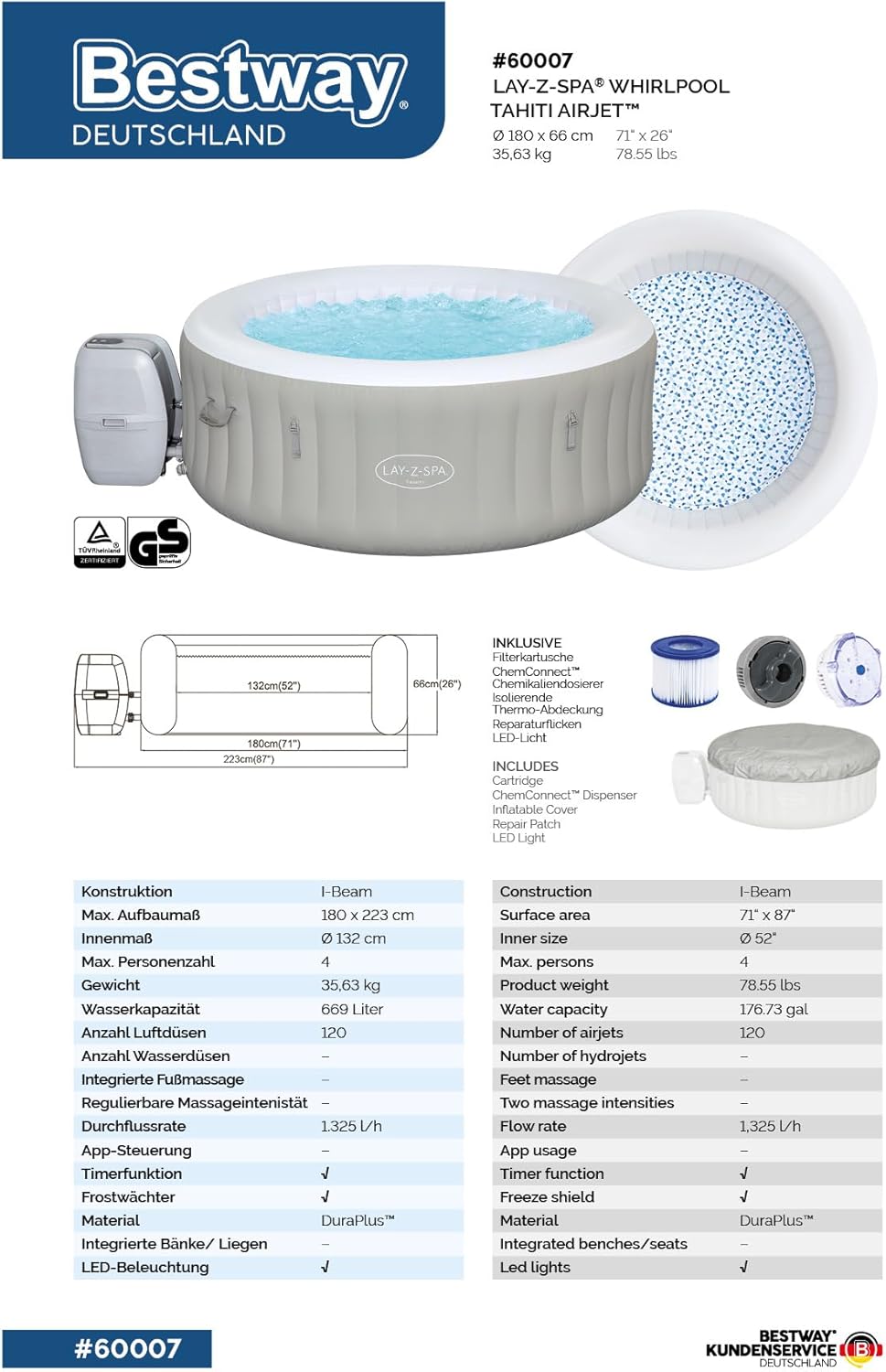 2026 Spa gonflable rond BESTWAY Lay-Z-Spa® Miami Airjet™ 2 - 4 personnes