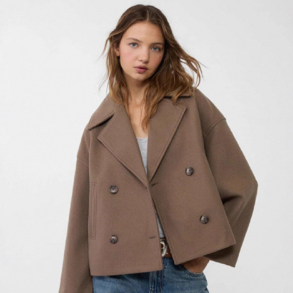 Caban mélange de laine court moderne élégance chaud pour femme