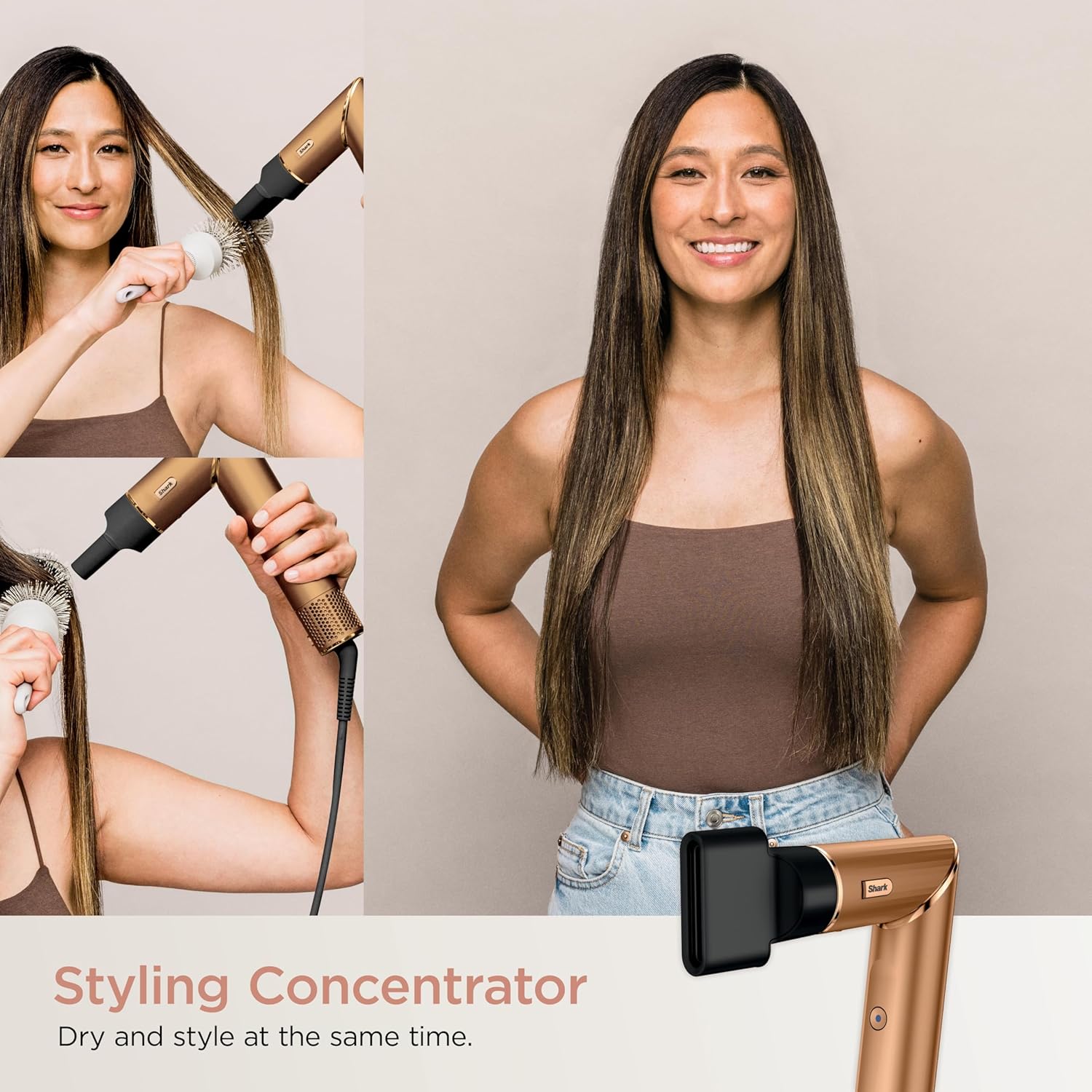 2026 2025 Système de coiffage et de séchage Shark HD430 FlexStyle, sèche-cheveux brosse puissant et multi-styler avec boucleurs Auto-Wrap, brosse plate, brosse ovale et embout concentrateur, coloris Stone