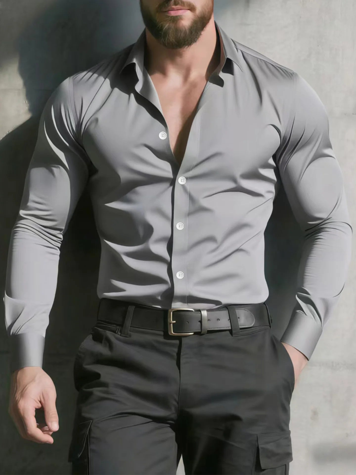 2026 Men's Casual Long Sleeve Glossy Button Down Slim Fit Shirt