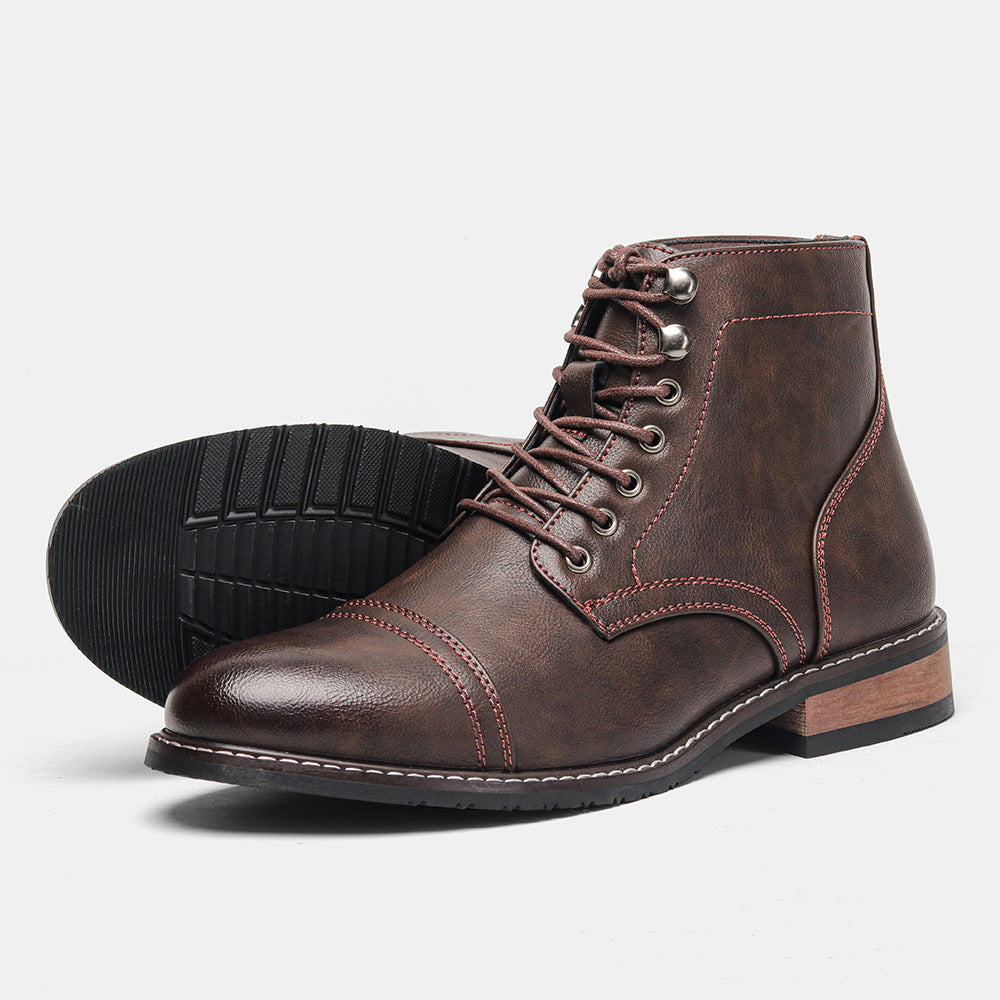 Bottines vintage décontracté en cuir à lacets cheville semelle rigide pour homme