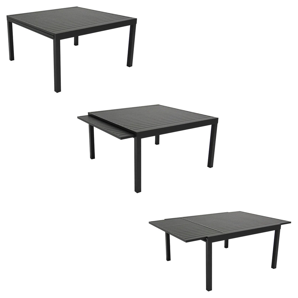 2026 Salon de jardin extensible 10 places de 140/200cm en textilène gris - aluminium anthracite VENEZIA Happy Garden
