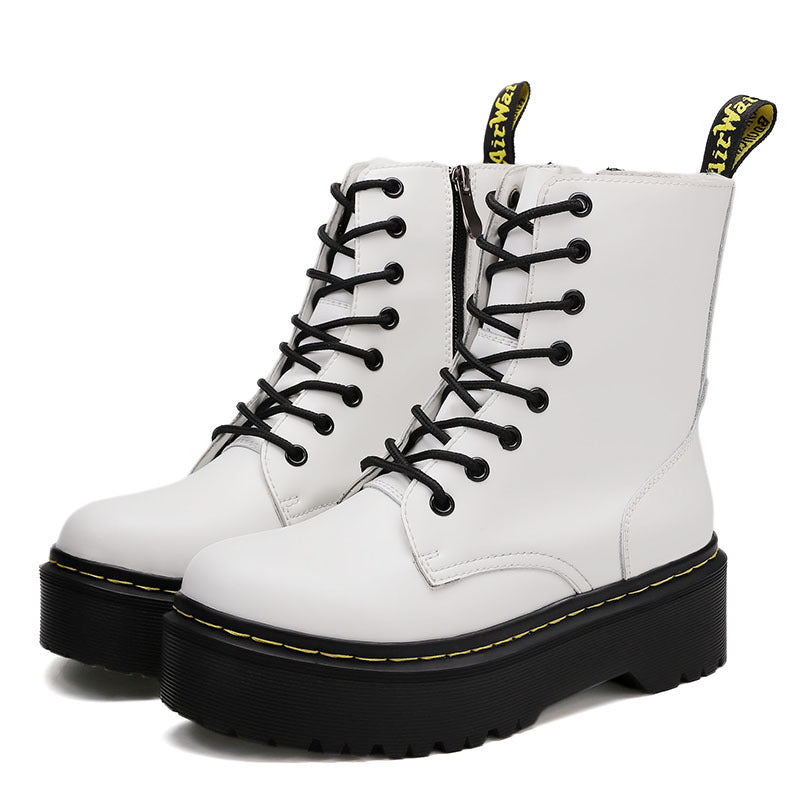 Bottines martin à lacets semelle épaisse zippé décontracté pour femme
