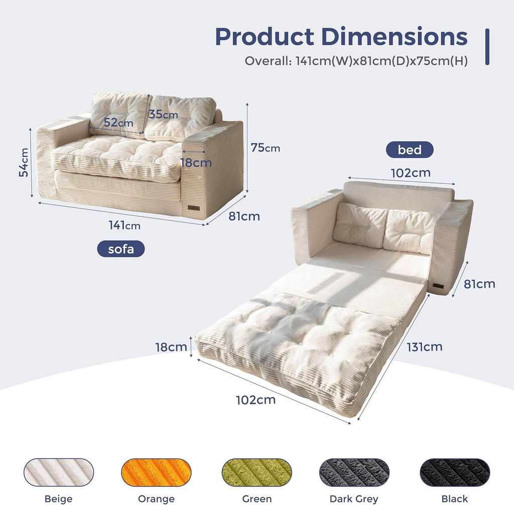 2026 MAXYOYO Canapé-lit Convertible, Matelas Pliable Adulte Convertible Canapé-lit avec 2 Oreillers, Lit d'Appoint Surface de Couchage 101x196CM, Canapé pour Salon, Chambre à Coucher