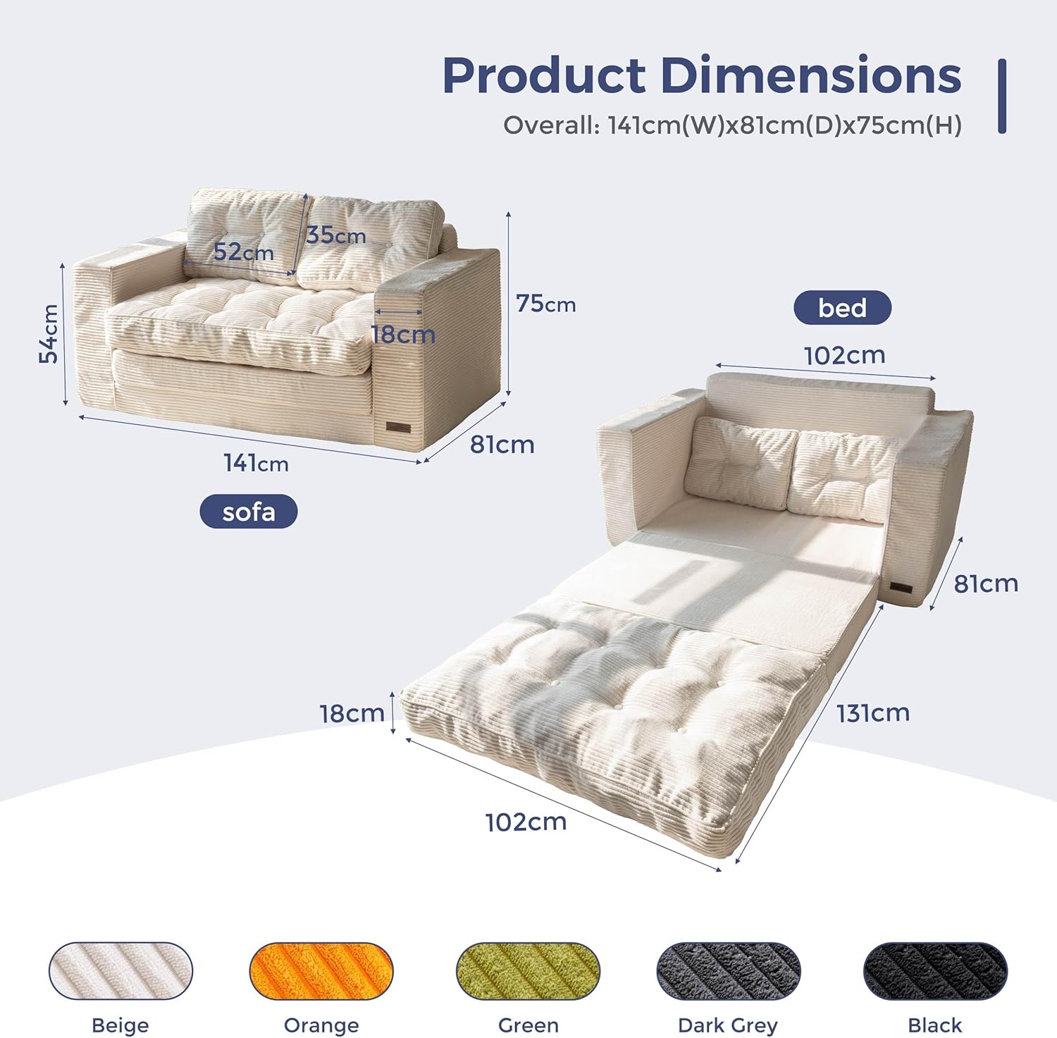 2026 MAXYOYO Canapé-lit Convertible, Matelas Pliable Adulte Convertible Canapé-lit avec 2 Oreillers, Lit d'Appoint Surface de Couchage 101x196CM, Canapé pour Salon, Chambre à Coucher