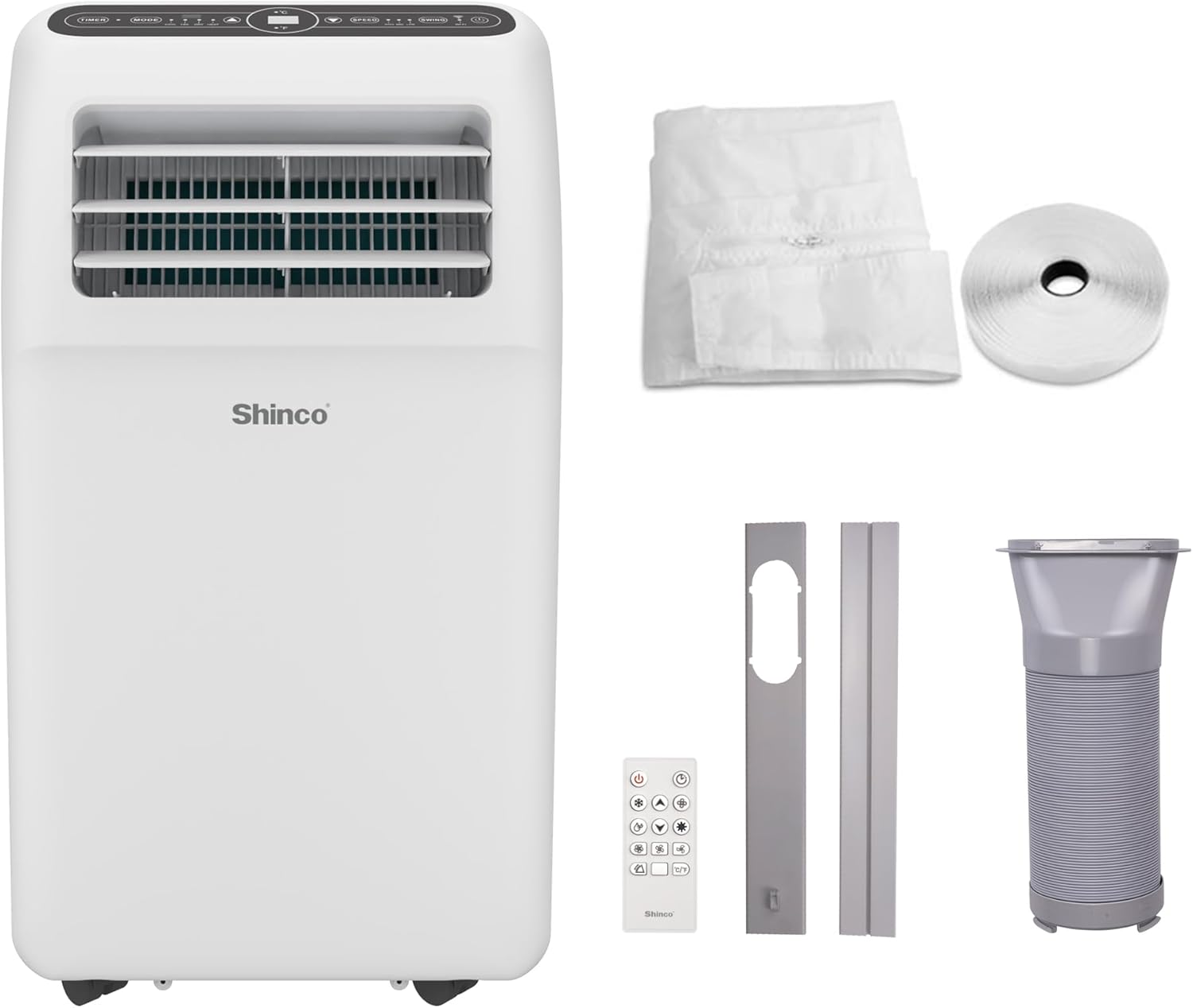 2026 SHINCO Climatiseur mobile, 7000 BTU 2,05kW, Refroidir&Ventilation&Déshumidification, taille de la pièce jusqu'à 54m³(18㎡), Climatiseur mobile avec tuyau d'évacuation et tuyau de vidange, mode sommeil