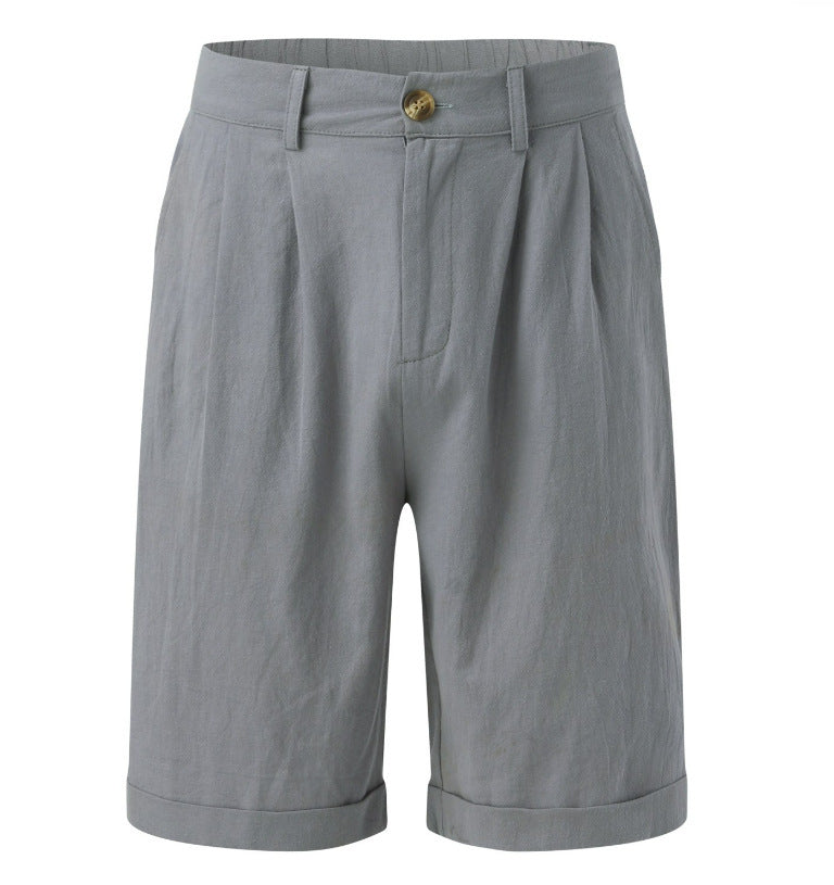 Short plissé poche jambes droites été en coton et lin ample pour homme
