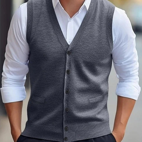 2026 Men's Casual Sleeveless Wool Knit Cardigan Vest Slim Fit Style