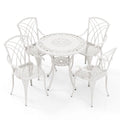 2026 5 Pcs Salon de Jardin en Fonte d'Aluminium Trou pour Parasol Repose-pieds Réglables Ensemble de Table Ronde et 4 Chaises Blanc