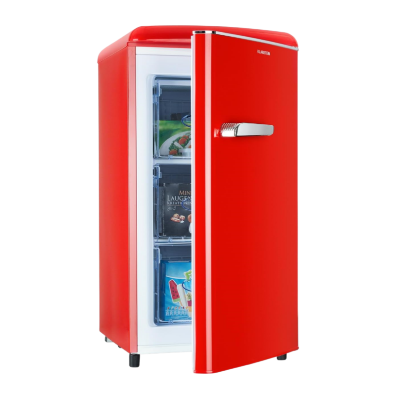 2026 KLARSTEIN Laika - Congélateur, volume total 60 litres, thermostat à 5 niveaux, 0 à -18°C, 3 grilles, pose libre, design rétro - rouge