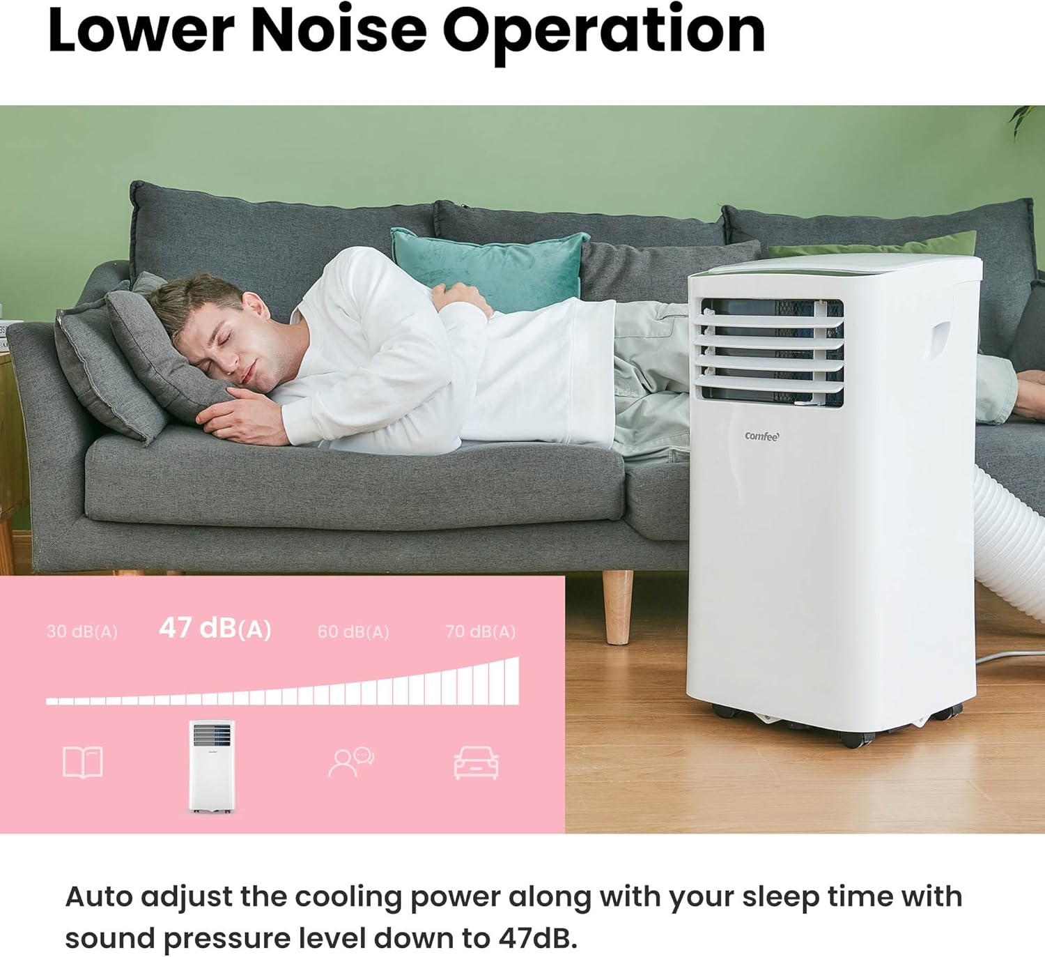 2026 Climatiseur Mobile 9000 BTU/h 2,6kW, 3-EN-1 Refroidisseur Déshumidificateur Ventilateur, Fonction Follow me, Minuterie, Mode nuit, Pour salon et maison de 33㎡/88m³, MPPH-09CRN7, R290