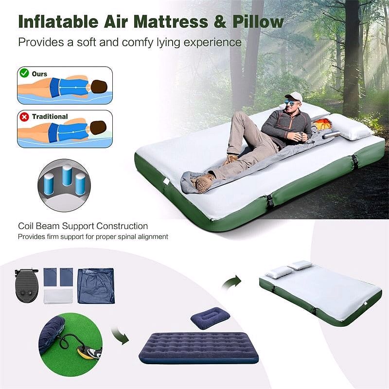 2026 Lit de Camping avec Tente 5-en-1 pour 2 Personnes – Combo Tente Outdoor Portable avec Matelas Gonflable, Sacs de Couchage & Pare-Soleil