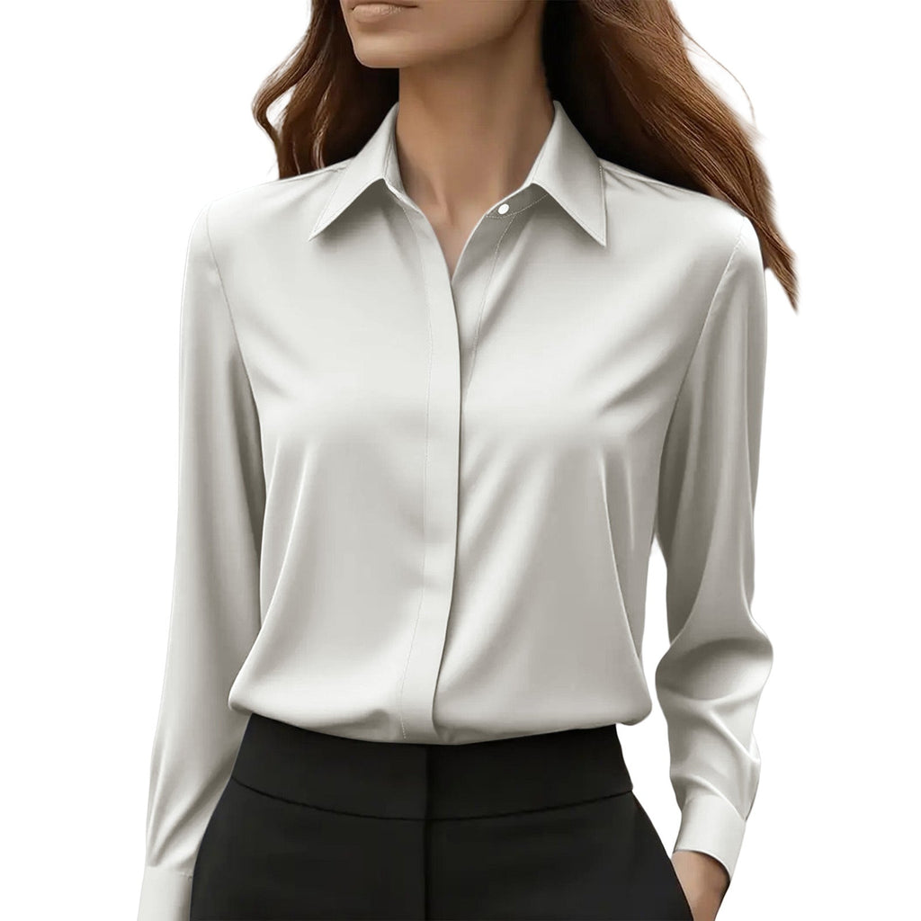 Chemisier tailleur satin à revers manches longues habillé bureau pour femme