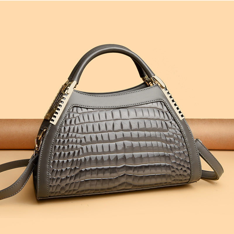 Sac à main grande capacité rétro brillant effet crocodile motif pour femme