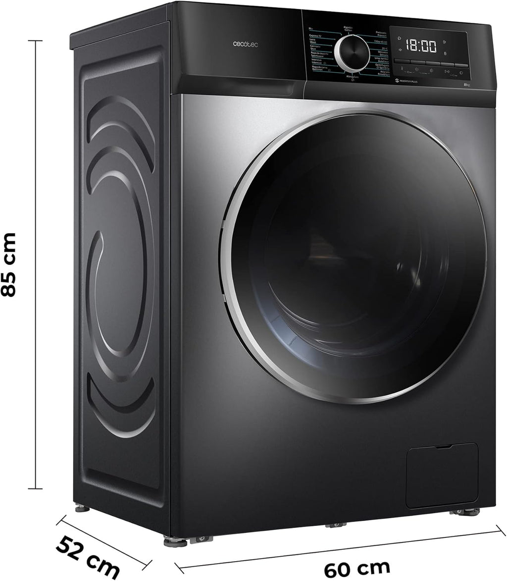 2026 Cecotec Bolero Dresscode 10500 Inverter Steel A. Lave-linge 10 kg Steel, 1400 tr/min, Moteur Inverter Plus, Vapeur, Classe A.