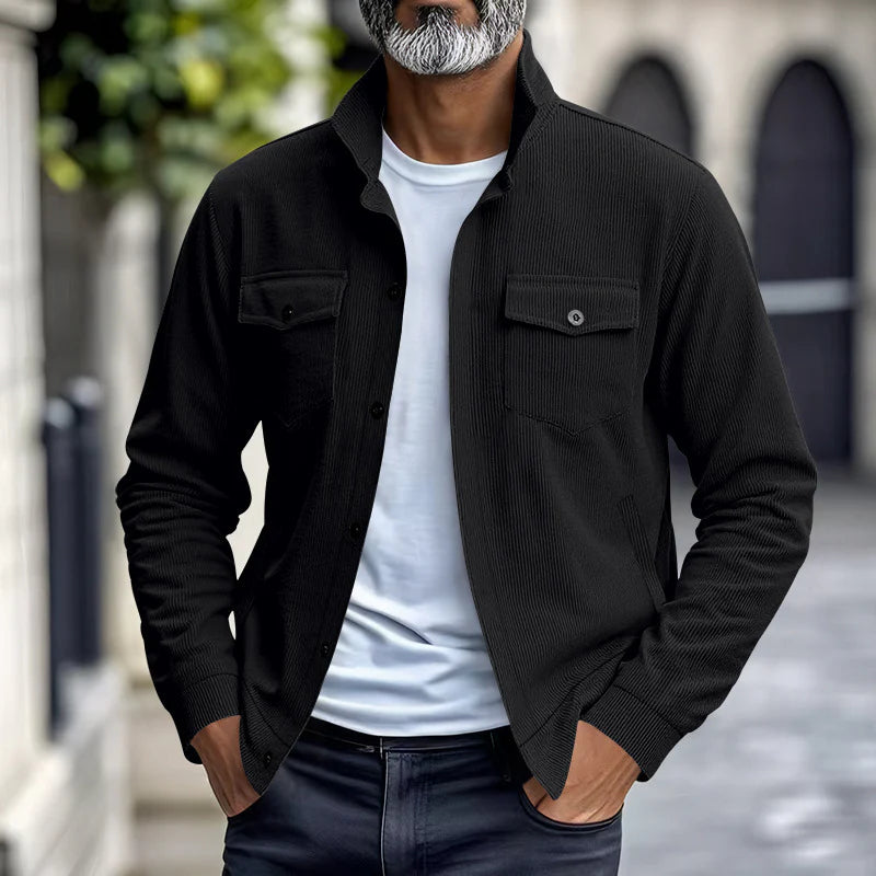 2026 Men's Corduroy Stand Collar Jacket with Multi Pockets and Casual Style
