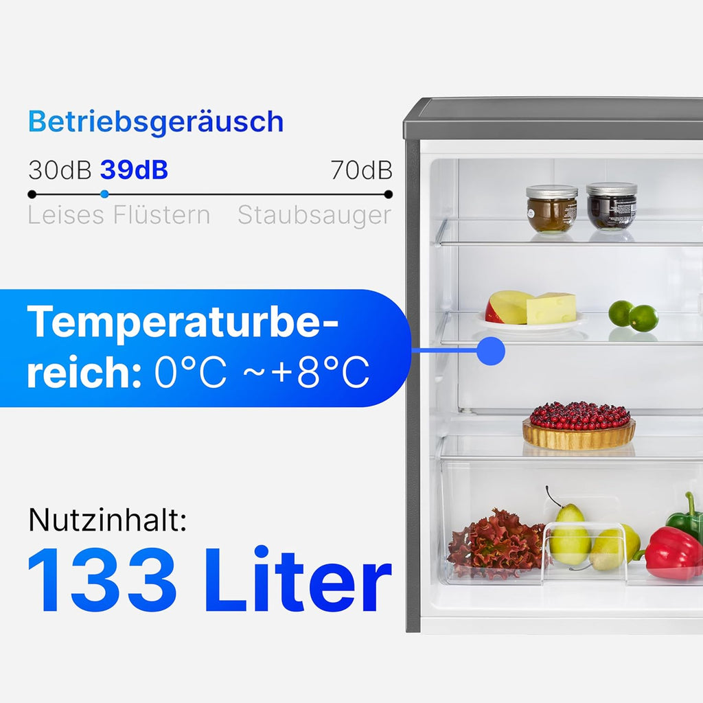 2026 Réfrigérateur 133L inox VS2195-1-inox, Capacité nette : 133 litres, Éclairage intérieur à DEL, Contrôle de la température en continu, 3 clayettes en verre