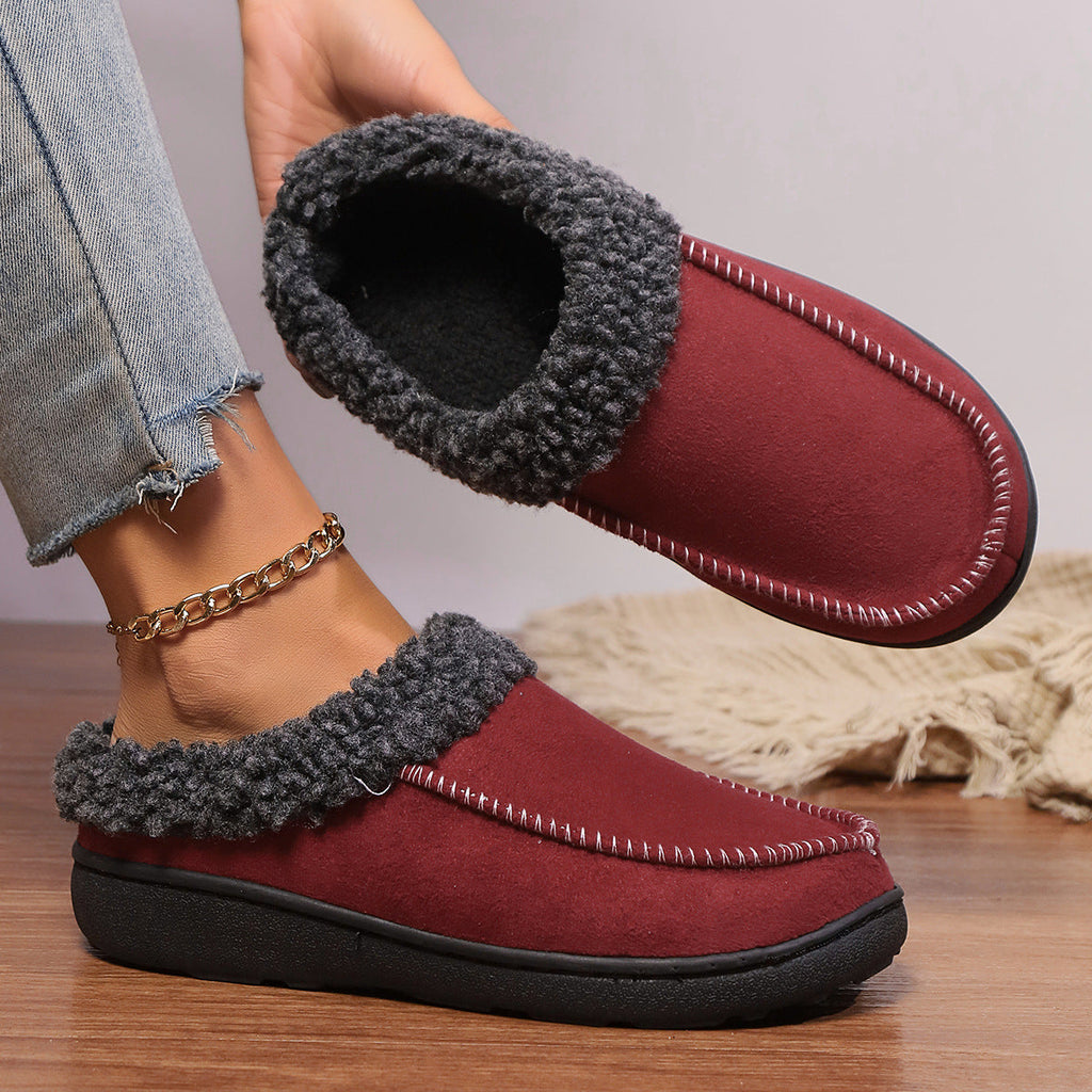 Chaussons douillet hiver doublé fourrure intérieur en coton chaud pour femme