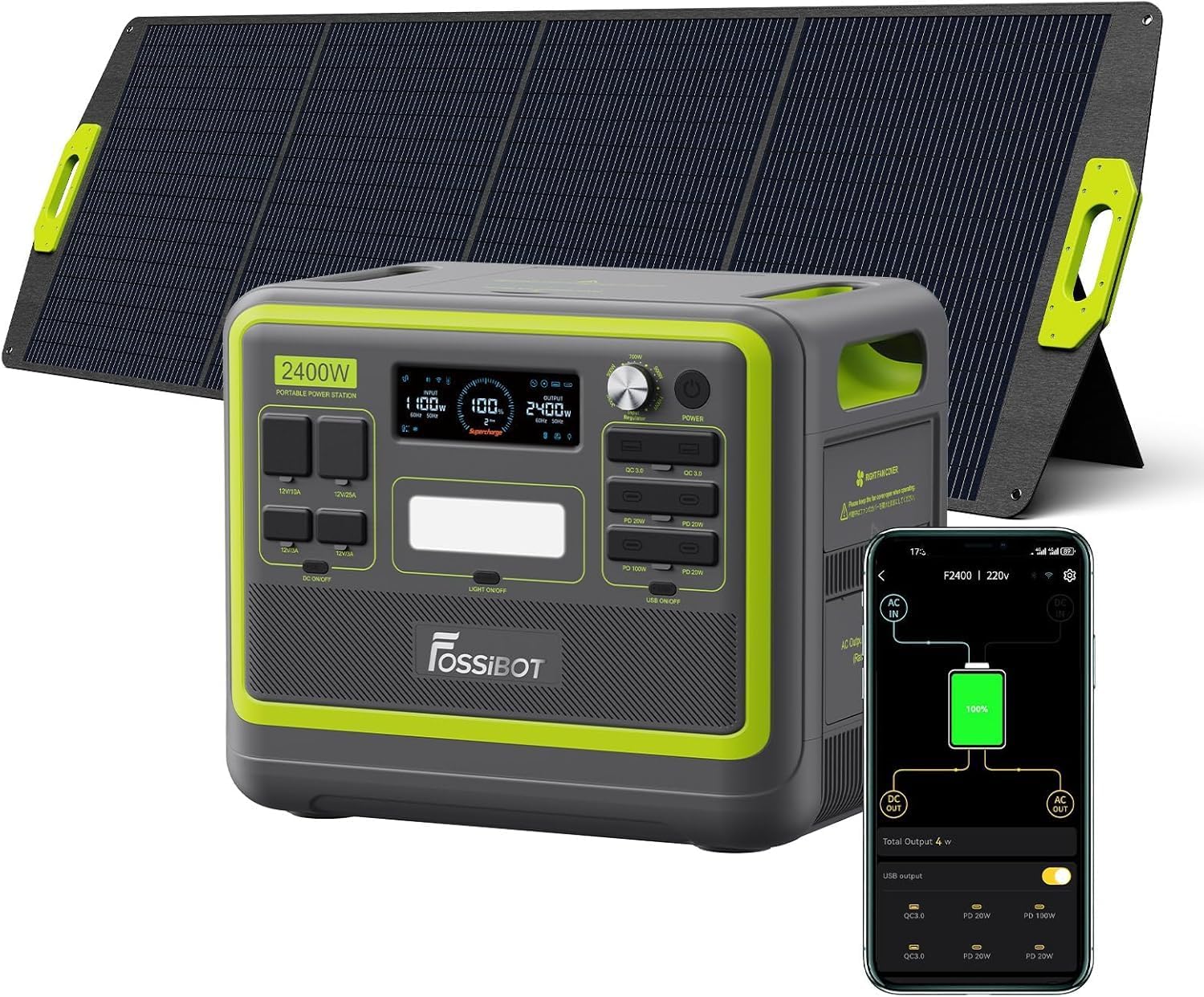 2026 F2400 Station électrique portable CA 2400W (4800W Pic),Station Silencieux Solaire 2048Wh LiFePO4,Groupe Générateur Électrique Onduleur Alimentation de Secours à Domicile Camping