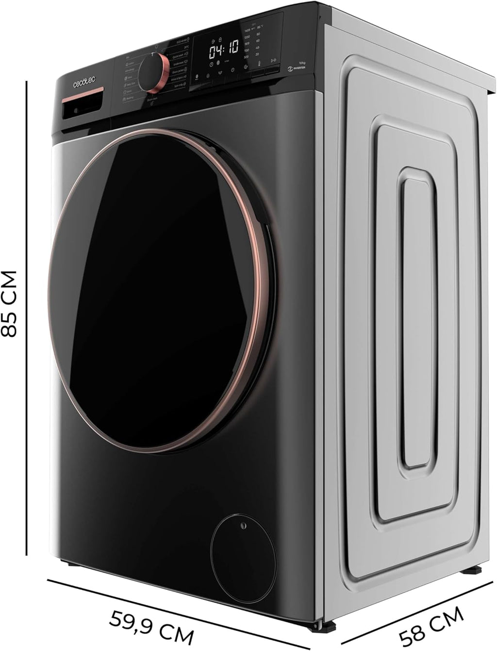 2026 Cecotec Lave-linge 10Kg Bolero DressCode 10610 Inverter Steel A. Chargement Frontale, 1400 RPM, Steam Max, Motor Inverter Plus, 15 Programmes, OnSmart, Stop&Go, Caoutchouc Antibactérien, Drum Clean