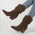 Bottes talon épais mi-mollet marron bout pointu pour femme