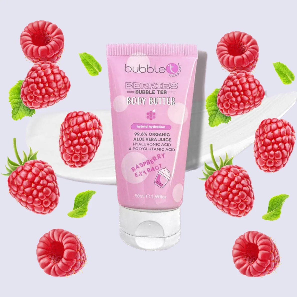 2026 Crème corps Bio à l’Aloe vera et acide Hyaluronique - Framboise (50ml)