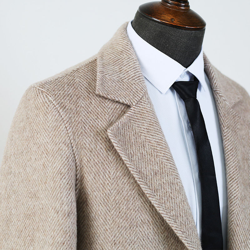 Men's Double Faced Wool Herringbone Pattern Mid Length Overcoat - LAKD London