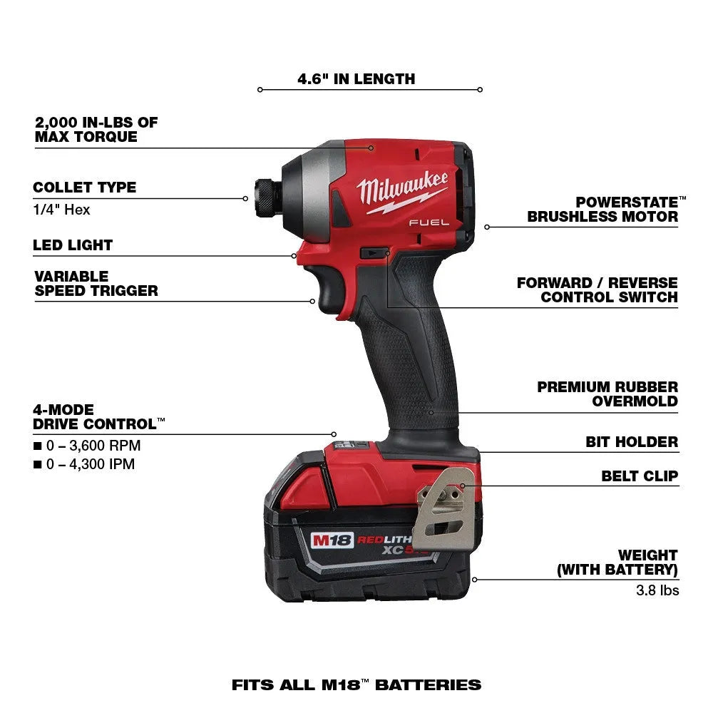 2026 2025 M18 FUEL 18V Akku-Kit Combo mit 7 Werkzeugen und 5,0 Ah Lithium-Ionen-Akku ohne Bürstenmotor