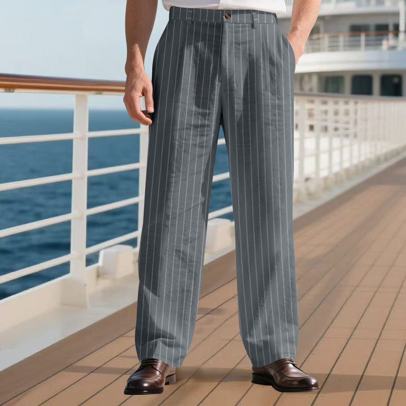Pantalon rayé en coton et lin cool décontracté confort pour homme