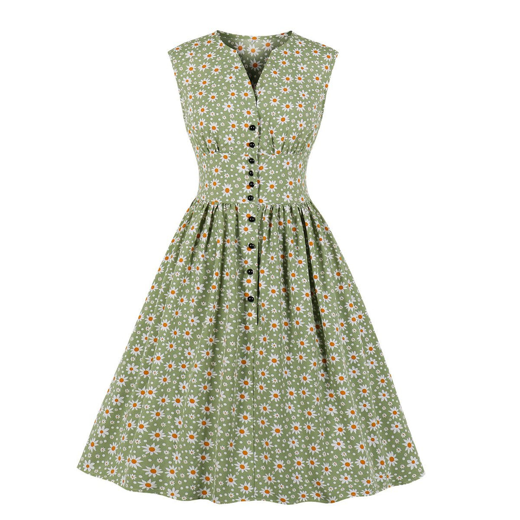 Robe long sans manches rétro fleuri maxi élégant été pour femme
