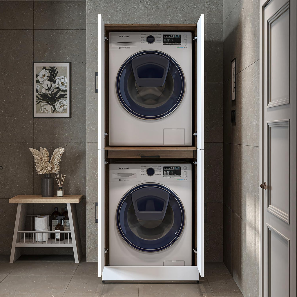 2026 ROOMART Dora Armoire de machine à laver, pour sèche-linge et machine à laver, en 4 couleurs, avec portes et planche coulissante (chêne anthracite)