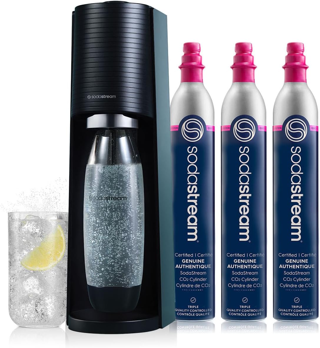 2026 2025 SodaStream Terra Machine à Eau Pétillante Bundle (Noir), avec CO2, Bouteilles Compatibles Lave-Vaisselle et Arômes Bubly Drops