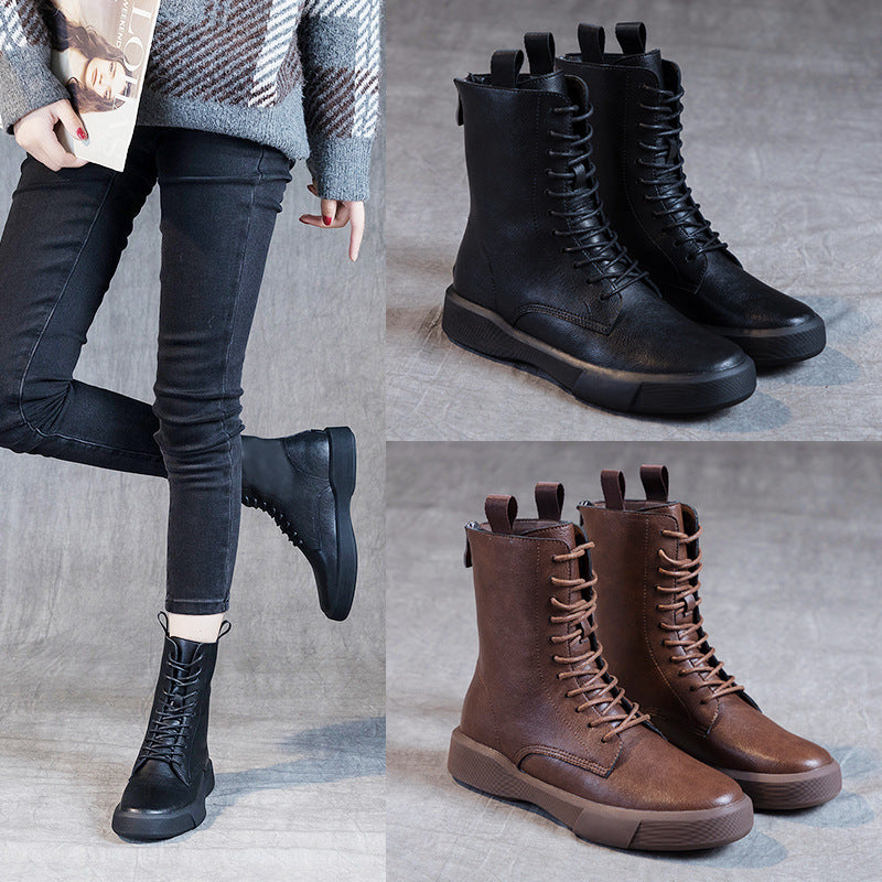 Bottines rétro en cuir à lacets cheville doux pour femme