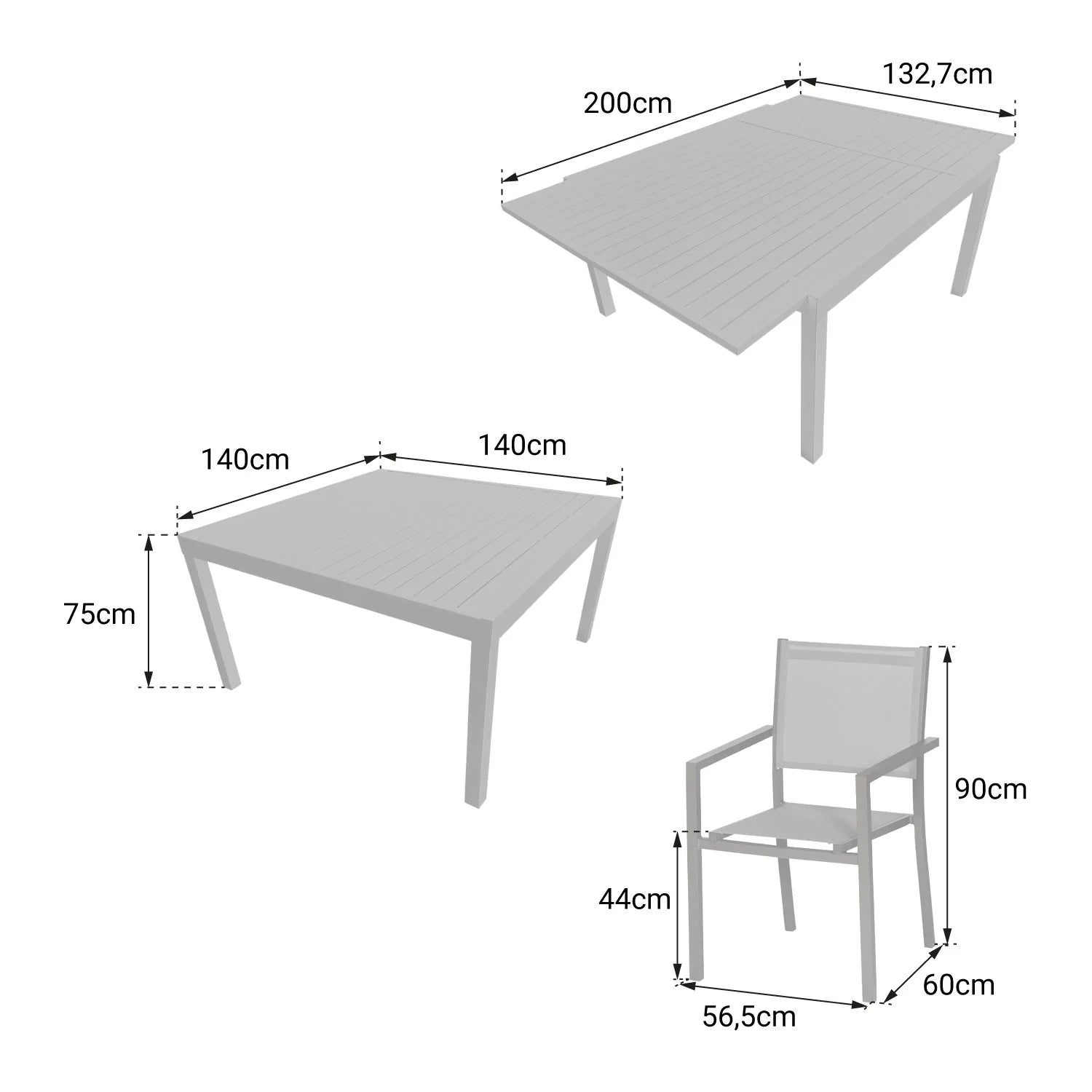2026 Salon de jardin extensible 10 places de 140/200cm en textilène gris - aluminium anthracite VENEZIA Happy Garden