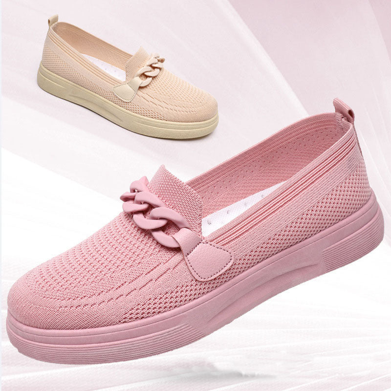Ballerines confortable chaîne sans lacets bout rond décontracté pour femme