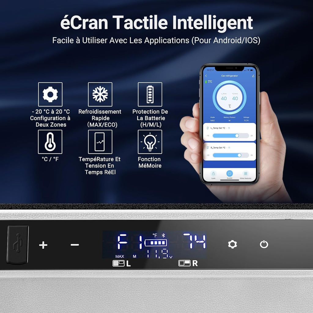 2026 115L Glaciere Electrique Double Zone,Glaciere a Compression WiFi APP,12 V/24 V et 100-240 V Frigo Camping,-20 ℃ à 20 ℃,pour Voiture,Camion,Bateau,Camping,Car,Caravanes,Voyageant,Maison