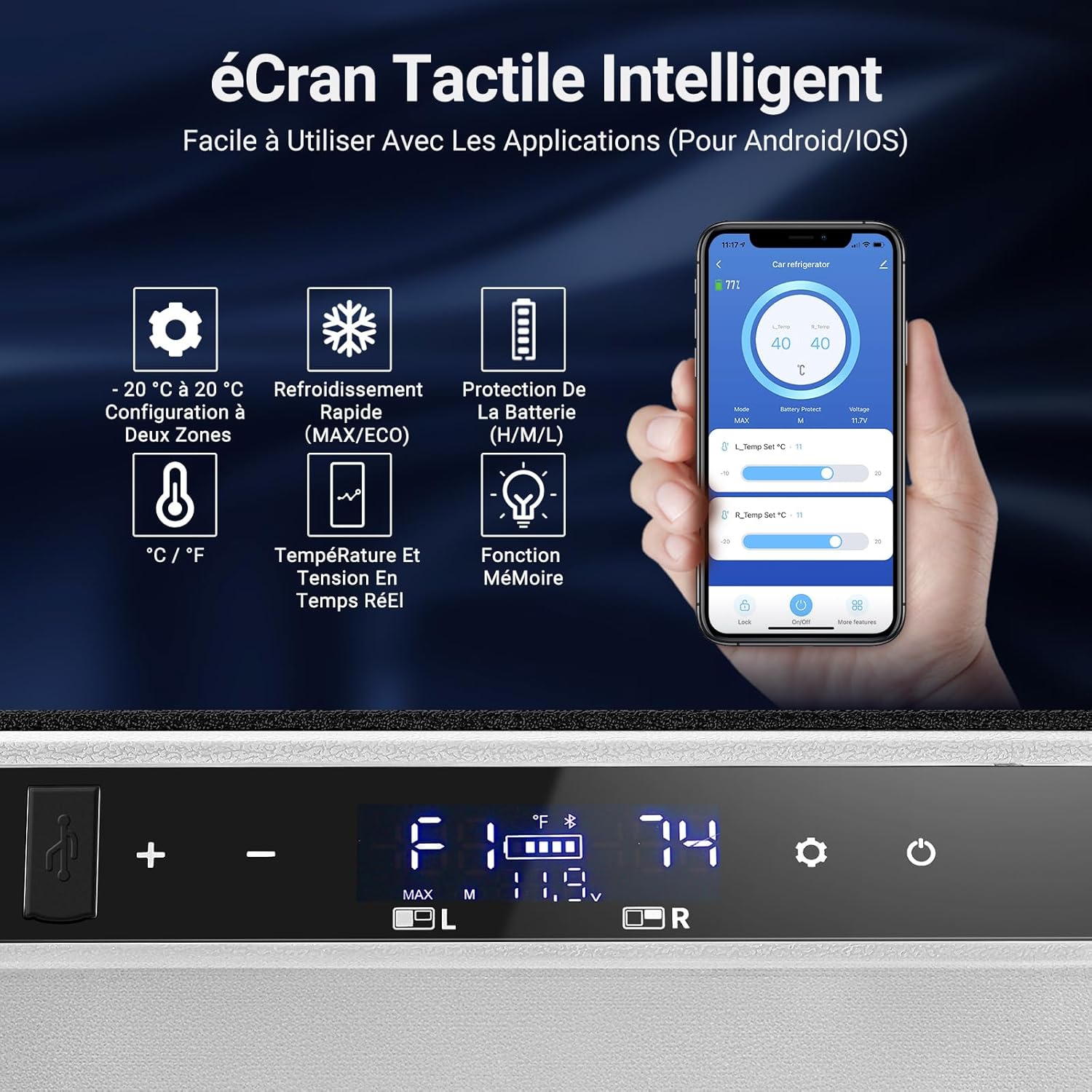 2026 115L Glaciere Electrique Double Zone,Glaciere a Compression WiFi APP,12 V/24 V et 100-240 V Frigo Camping,-20 ℃ à 20 ℃,pour Voiture,Camion,Bateau,Camping,Car,Caravanes,Voyageant,Maison