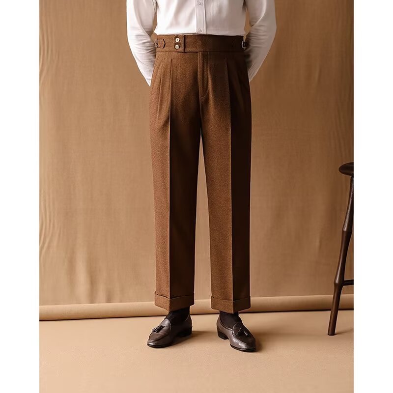 Pantalon style classique chic jambes droites taille haute habillé confortable pour homme