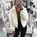 Women's Hooded Rabbit Faux Fur Plush Coat Bomber Jacket - LAKD London